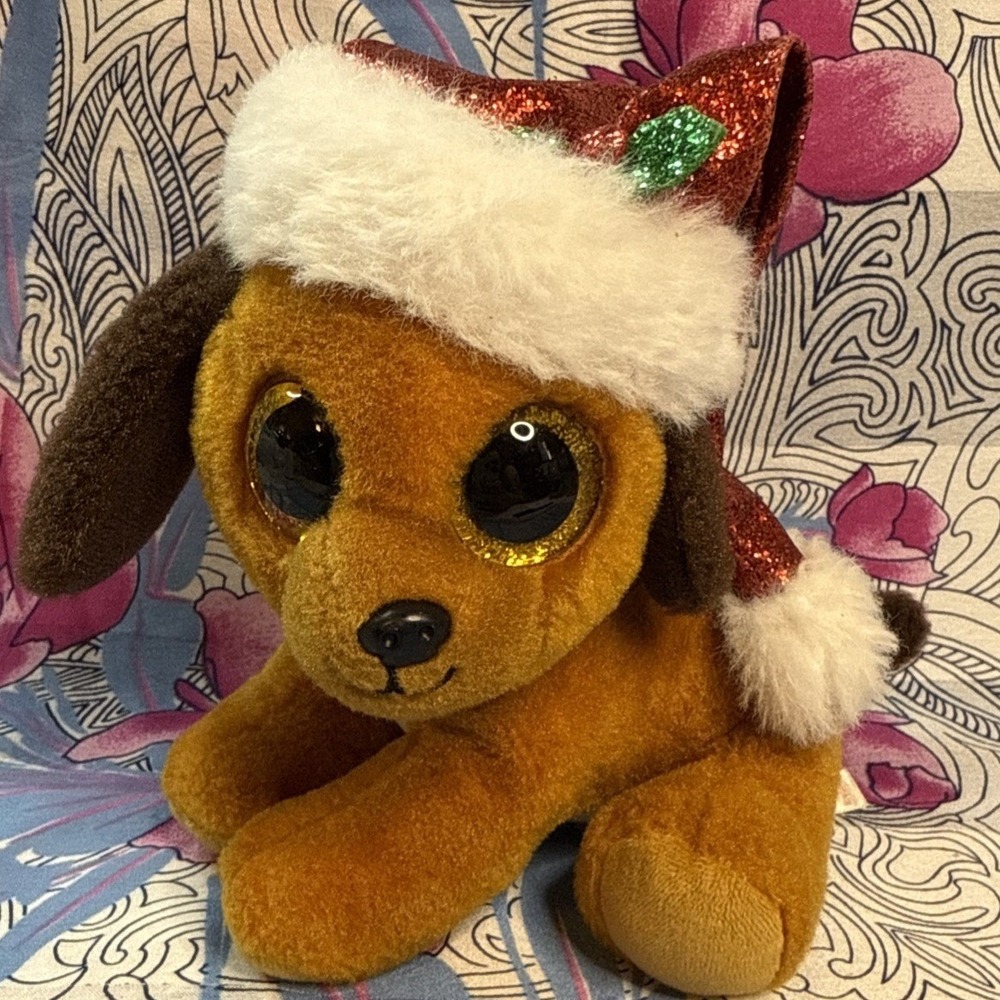 Ty Beanie Boos Howlidays Dog 6" Plush Brown Puppy Santa Hat Christmas Holiday